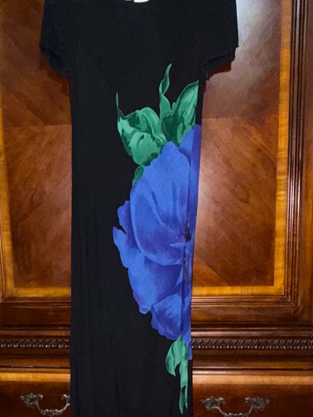 Black Maxi Dress with Blue Floral Print